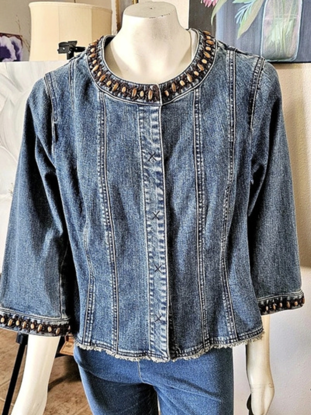 NWOT Nine West Woman Beaded Denim Jacket - Size 1X Boho Western